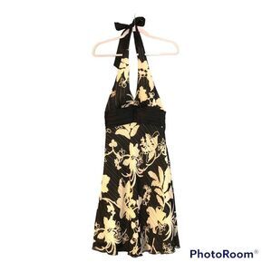 Lyndia Floral Cream and Black Halter, Backless Dress Size 2